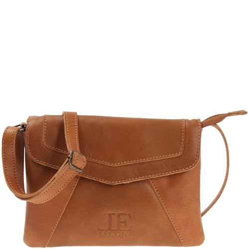 LECONI kleine Umhängetasche Damen-Tasche Clutch Crossbag Natur Mini Schultertasche Vintage-Look Ledertasche Frauen Handtasche aus Echt-Leder 21x16x3cm cognac LE3078-buf von LECONI