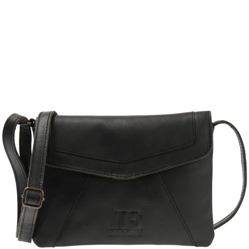 LECONI kleine Umhängetasche Damen-Tasche Clutch Crossbag Natur Mini Schultertasche Vintage-Look Ledertasche Frauen Handtasche aus Echt-Leder 21x16x3cm schwarz LE3078-buf von LECONI