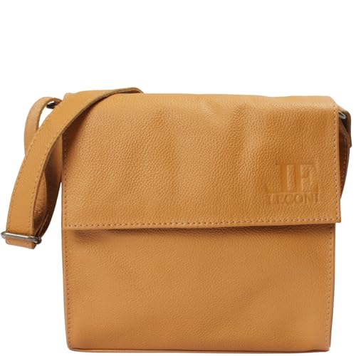 LECONI kleine Umhängetasche Damentasche Ledertasche Abendtasche Schultertasche Festivaltasche Leder 20x20x6cm senf – gelb LE3082-sof von LECONI