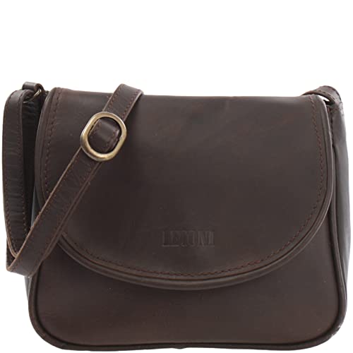 LECONI kleine Umhängetasche Damentasche Schultertasche Festivaltasche Leder 22x18x6cm dunkelbraun LE3047-wax von LECONI