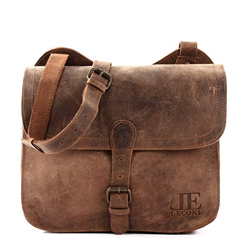 LECONI kleine Umhängetasche Schultertasche Freizeittasche Damen Herren vintage Echtleder Büffelleder 29x23x11cm braun LE3061-vin von LECONI