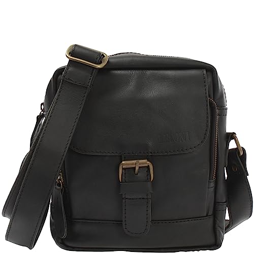 LECONI kleine Umhängetasche Schultertasche für Damen und Herren Freizeittasche Herrentasche praktische Echtledertasche im Vintage-Look Leder 21x24x6cm schwarz LE3042-wax von LECONI