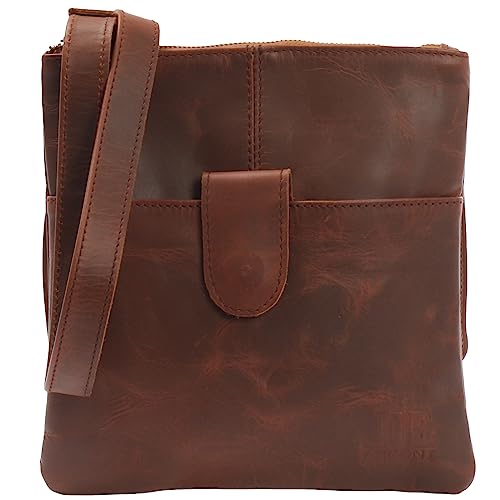 LECONI kleine Umhängetasche Vintage-Style Festivaltasche Damentasche & Herrentasche Used-Look Ledertasche Freizeittasche aus echtem Leder 24x25x3cm braun LE3060-wax von LECONI