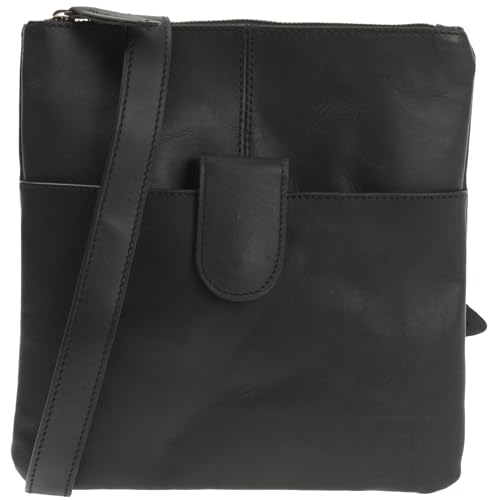 LECONI kleine Umhängetasche Vintage-Style Festivaltasche Damentasche & Herrentasche Used-Look Ledertasche Freizeittasche aus echtem Leder 24x25x3cm schwarz LE3060-wax von LECONI