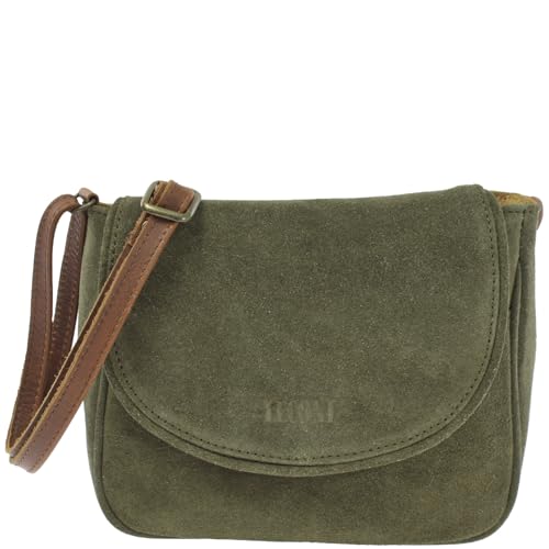 LECONI kleine Umhängetasche für Damen Schultertasche Veloursleder Echtleder Natur Damentasche Ledertasche Freizeittasche für Frauen Wildleder Handtasche 22x18x6cm grün LE3047-VL von LECONI