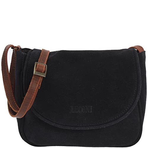 LECONI kleine Umhängetasche für Damen Schultertasche Veloursleder Echtleder Natur Damentasche Ledertasche Freizeittasche für Frauen Wildleder Handtasche 22x18x6cm anthrazit LE3047-VL von LECONI