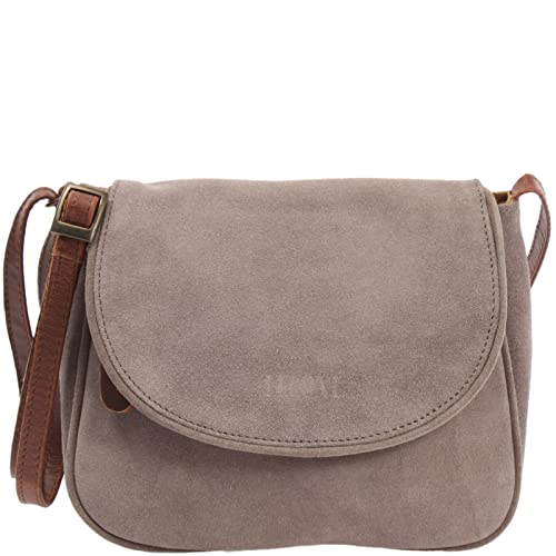 LECONI kleine Umhängetasche für Damen Schultertasche Veloursleder Echtleder Natur Damentasche Ledertasche Freizeittasche für Frauen Wildleder Handtasche 22x18x6cm grau LE3047-VL von LECONI