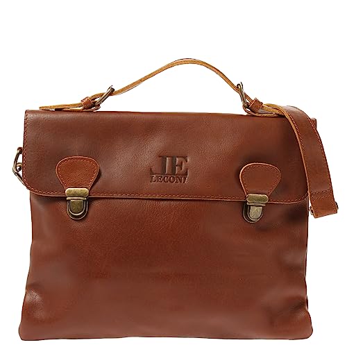 LECONI kleine Umhängetasche für Damen und Herren Schultertasche Ledertasche aus Büffel-Leder mit Überschlag natur Frauen Männer vintage Look unisex retro Leder 32x26x5cm braun LE3079-buf von LECONI