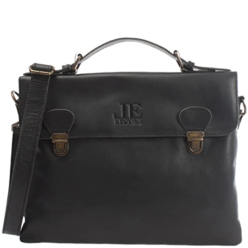 LECONI kleine Umhängetasche für Damen und Herren Schultertasche Ledertasche aus Büffel-Leder mit Überschlag natur Frauen Männer vintage Look unisex retro Leder 32x26x5cm schwarz LE3079-buf von LECONI