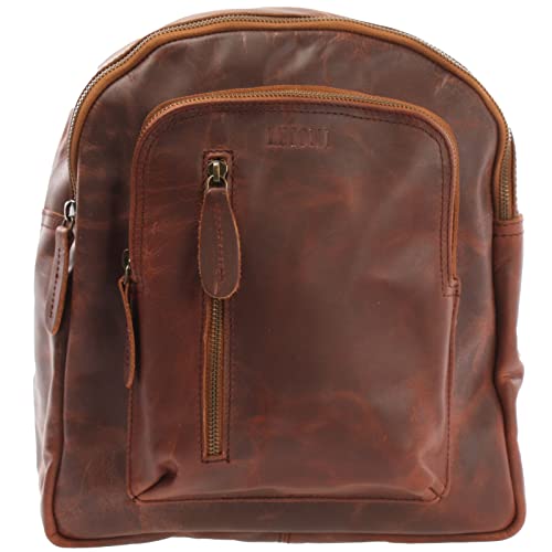 LECONI kleiner Rucksack vintage Stadtrucksack Rindsleder Damenrucksack backpack Cityrucksack natur für Damen + Herren Lederrucksack aus echtem Leder 27x30x11cm braun LE1011-wax von LECONI