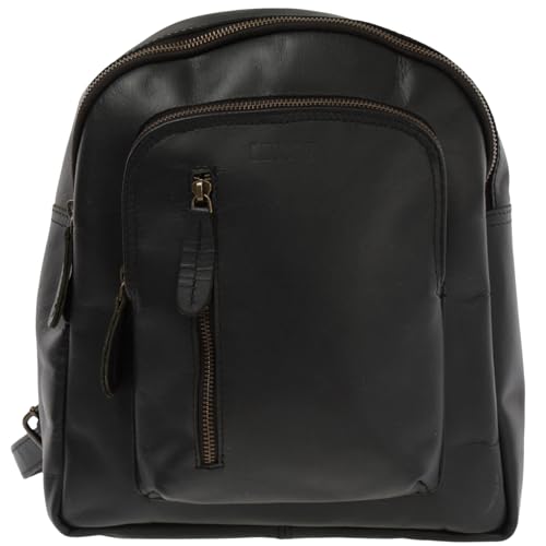 LECONI kleiner Rucksack vintage Stadtrucksack Rindsleder Damenrucksack backpack Cityrucksack natur für Damen + Herren Lederrucksack aus echtem Leder 27x30x11cm schwarz LE1011-wax von LECONI