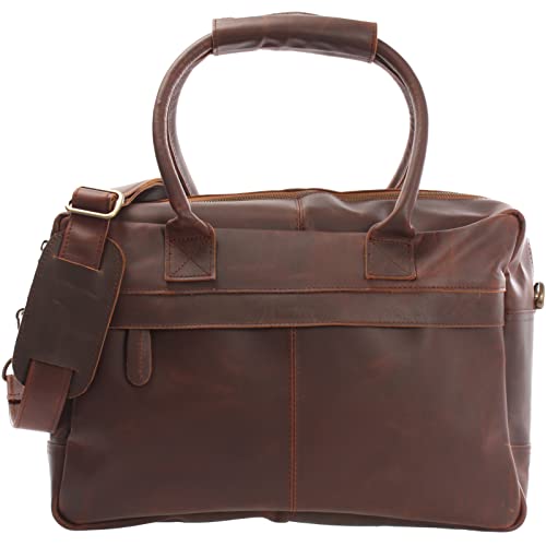 LECONI kleiner Weekender aus Büffel-Leder im Vintage-Look Handgepäck XL Shopper Bürotasche für Damen + Herren Arbeitstasche DIN A4 Schultasche Unitasche Leder 40x30x15cm braun LE2007-wax von LECONI