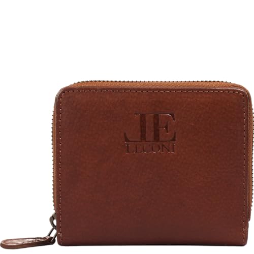 LECONI kompakte Geldbörse Portemonnaie RFID-Schutz Brieftasche Kartentaschen Ledergeldbörse für Damen & Herren echtes Leder 11,5x9,5x3cm braun LE9031-buf von LECONI