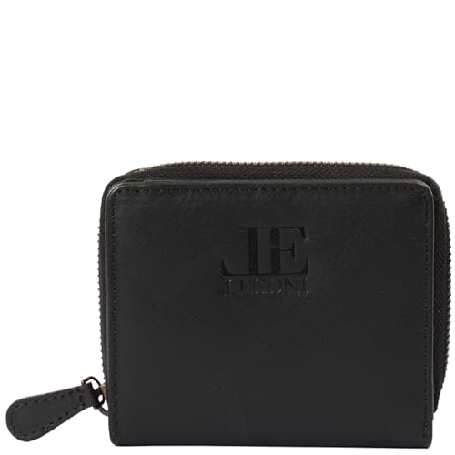 LECONI kompakte Geldbörse Portemonnaie RFID-Schutz Brieftasche Kartentaschen Ledergeldbörse für Damen & Herren echtes Leder 11,5x9,5x3cm schwarz LE9031-buf von LECONI