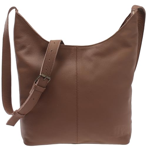 LECONI mittlere Schultertasche Damentasche Umhängetasche natur weiche Ledertasche Handtasche Damen Leder 33x33x9cm rehbraun LE0072-sof von LECONI