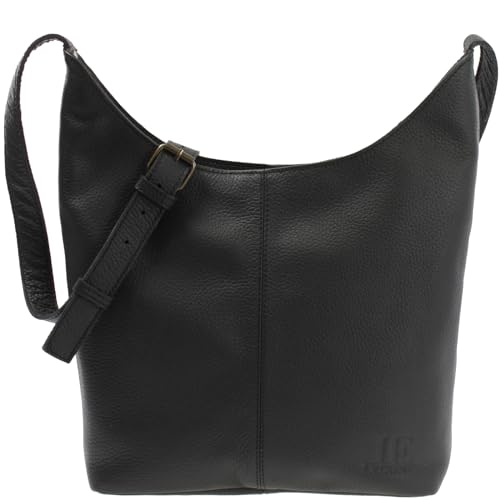 LECONI mittlere Schultertasche Damentasche Umhängetasche natur weiche Ledertasche Handtasche Damen Leder 33x33x9cm schwarz LE0072-sof von LECONI