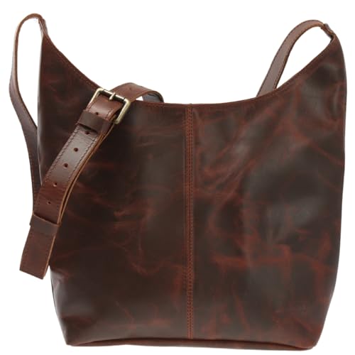 LECONI mittlere Umhängetasche Damen Schultertasche praktische Ledertasche für Frauen Beuteltasche Damentasche Shopper aus echtem Leder 30x30x9cm braun LE0073-wax von LECONI