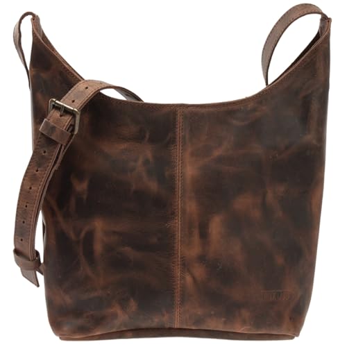 LECONI mittlere Umhängetasche Damen Schultertasche praktische Ledertasche für Frauen Beuteltasche Damentasche Shopper aus echtem Leder 30x30x9cm schlamm LE0073-wax von LECONI