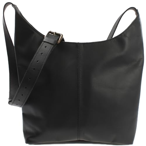 LECONI mittlere Umhängetasche Damen Schultertasche praktische Ledertasche für Frauen Beuteltasche Damentasche Shopper aus echtem Leder 30x30x9cm schwarz LE0073-wax von LECONI