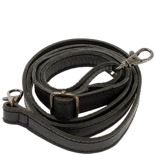 LECONI schmaler Trageriemen Schulterriemen längenverstellbarer Trage-Gurt für Damentaschen und Herrentaschen Leder 1,6 x 150cm schwarz LEC-R8 von LECONI