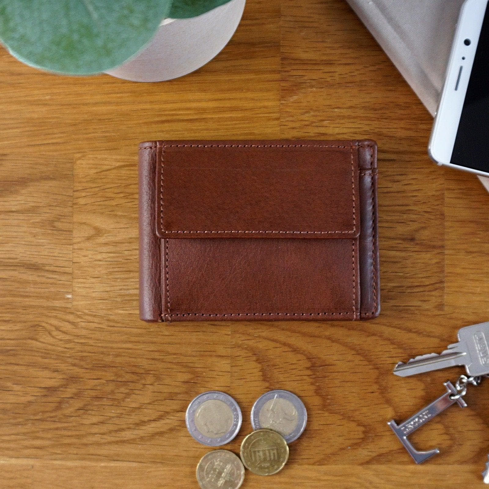 Leconi Kleine Geldbörse Für Damen & Herren Mini Portemonnaie Rfid Leder Braun Le9036 von LECONI