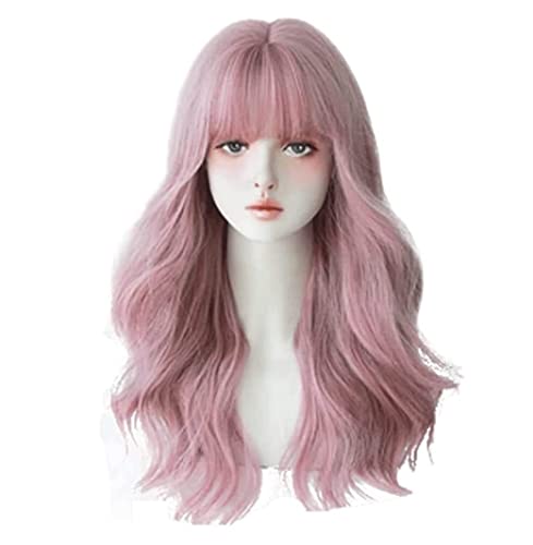 Haar PerüCke Rosa Perücke Für Damen, Lange, Flauschige, Lockige, Wellige Haarperücken, Langes, Lockiges Haar Mit Pony Für Mädchen TäGlichen Gebrauch PerüCke von LECOW