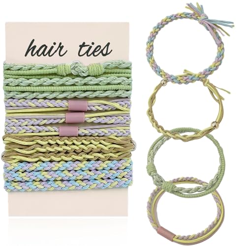 12 Stück Boho-Haargummis, Boho-Haargummis für Frauen und Mädchen, elastische Pferdeschwanzhalter mit Perlen-Haargummis (hellgrüne Serie) von LECTNORE