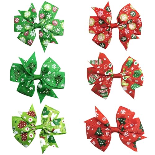 6 Stück Weihnachts-Haarschleifen-Clips, Haarspangen, Weihnachts-Haarschleifen, Clip-Schleife mit Entenschnabel-Clip für Kinder, Mädchen, Frauen von LECTNORE