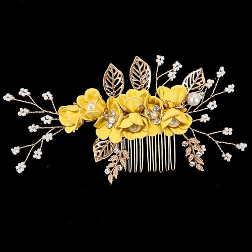 Brautjungfern-Haarschmuck, Hochzeitskämme und Blumenhaarnadeln für Damen und Mädchen, Brauthaarschmuck für Hochzeit oder Ball – Gelb von LECTNORE