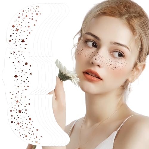 Funkelnde Face Art Sticker - 6 Stück Rose Gold Sterne und Punkte Aufkleber Festival Gesichtsschmuck für Partys, Halloween Bühnen Make-up, Nachtclub von LECTNORE