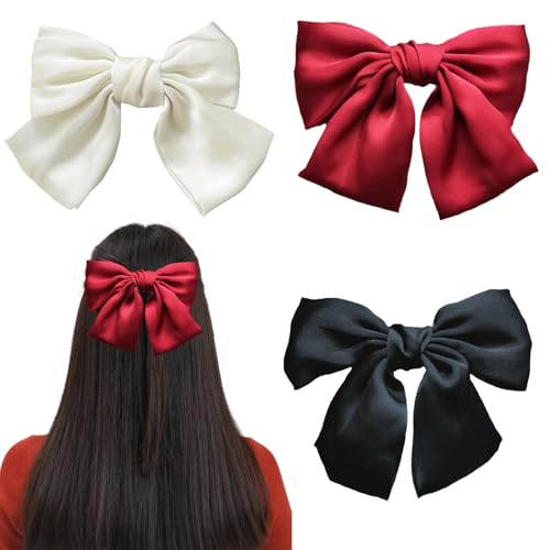 Haarschleife, 3 Stück Haarschleifen für Frauen, schwarze Haarschleifen, Haarspangenclips, weiche, seidige Haarschleifen aus Satin für Frauen und Mädchen (Schwarz + Weiß + Burgunderrot) von LECTNORE