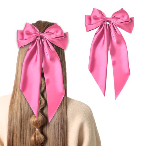 Haarschleife, Haarspange mit Schleife, Haarschleifen für Frauen, große Haarnadel mit Schleife, französische Haarspangen mit langem Band, einfarbige Haarspangenclips, Haarschleifen (Pfirsichrosa) von LECTNORE