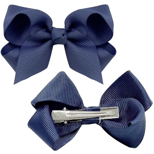 Haarschleifen-Haarspangen, 7,6 cm, Pferdeschwanz-Halter mit Entenschnabel-Clip für Kinder, Mädchen, Frauen, Dunkelblau, 2 Stück von LECTNORE