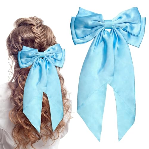 Haarspange mit Schleife, Haarschleifen für Frauen, große Haarnadel mit Schleife, französische Haarspangen mit langem Band, einfarbige Haarspangen, Haarschleifen für Damen Mädchen (Himmelblau) von LECTNORE