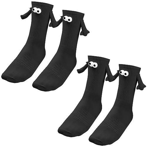 LECTNORE 2 Paar magnetische Socken, lustige Paar-Socken, die Hände halten, Socken, 3D-Puppen-Paar-Socken, neuartige Socken mit magnetischen Händen, Freundschaftssocken für Damen und Herren, Schwarz von LECTNORE