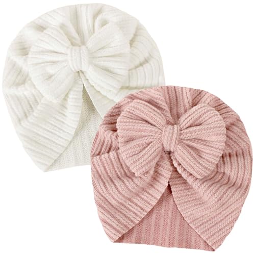 LECTNORE Baby-Turbanmützen mit Schleife, weiche, Dehnbare Beanie-Mützen für Neugeborene und Kleinkinder, 2er-Pack von LECTNORE