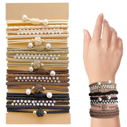 Pack of 20 Boho 20 Stück Boho-Haargummis, Haargummis für Frauen und Mädchen, dehnbare Pferdeschwanzhalter mit Perlen,elastische Haargummi-Armbänder für dünnes/dickes von LECTNORE