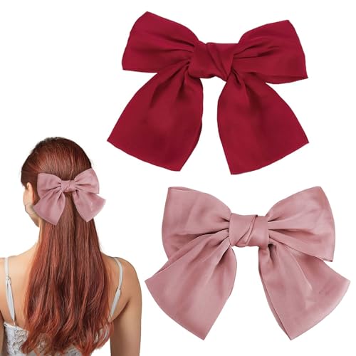 Schleife Haarspange, 2 Stück Frauen Haarschleifen Große Schleife Haarspange Französische Haarspangen Mädchen Haarspangen (Rosa + Rot) von LECTNORE
