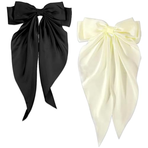 Schleifen-Haarspange, 2 Stück Haarschleifen für Frauen, große Schleife, Haarnadel, französische Haarspangen, Mädchen-Haarspangen (schwarz + cremeweiß) von LECTNORE