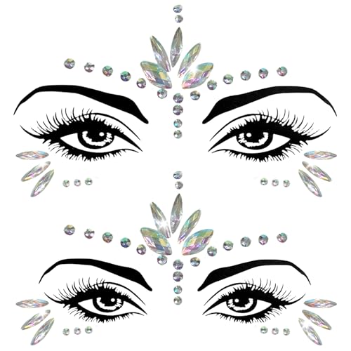 Selbstklebende Glitzer Strasssteine ​​fürs Gesicht – Wiederverwendbare Gesichtsschmuck für Karneval, Partys, Festivals – Temporäre Körperschmuck-Aufkleber (2er-Packung-YJ-0 2-YT-11AB) von LECTNORE