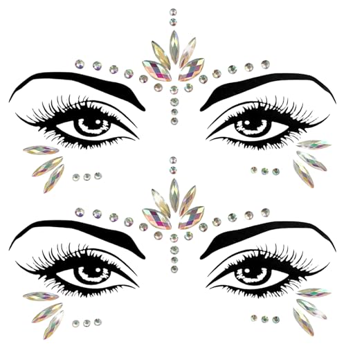 Selbstklebende Glitzer Strasssteine ​​fürs Gesicht – Wiederverwendbare Gesichtsschmuck für Karneval, Partys, Festivals – Temporäre Körperschmuck-Aufkleber (2er-Packung-YJ-09) von LECTNORE