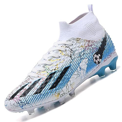 LECYGNB Fußballschuhe Herren Anti-Rutsch-Spikes Kunstrasen Fussballschuhe Jugend Kinder Professionelle Athletics Trainingsschuhe Outdoor Sport Football Schuhe Weiß Blau EU 40 von LECYGNB