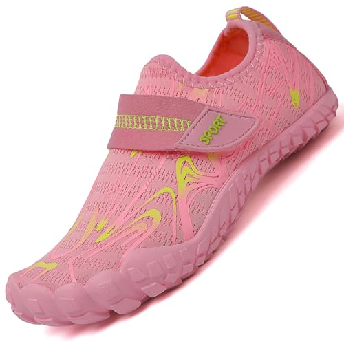 LECYGNB Kinder Strandschuhe Schwimmschuhe Wasserschuhe Schnell Trocknend Aquaschuhe Surfschuhe Barfuss Schuh für Jungen Mädchen Baby Beach Pool Unisex Pink EU 35 von LECYGNB