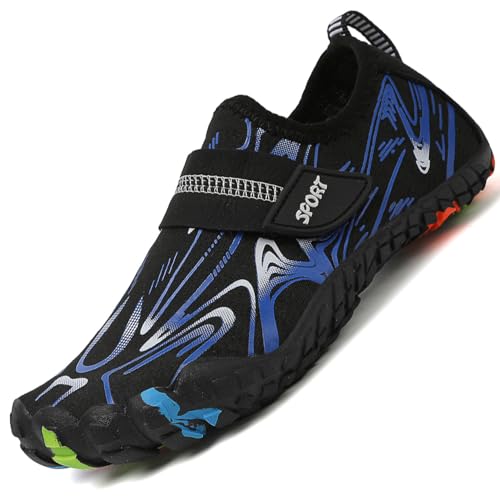 LECYGNB Kinder Strandschuhe Schwimmschuhe Wasserschuhe Schnell Trocknend Aquaschuhe Surfschuhe Barfuss Schuh für Jungen Mädchen Baby Beach Pool Unisex Schwarz EU 34 von LECYGNB