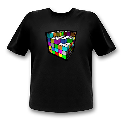 Cube Equalizer LED T-Shirt Zauberwürfel Party Retro Tshirt Würfel Party Shirt (m) von LED-Fashion
