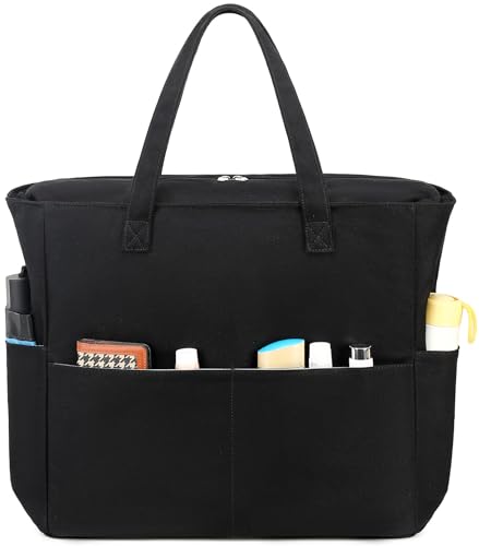 LEDAOU Große Strandtasche Damen Umhängetasche Handtasche wasserdicht sanddicht mit Reißverschluss Strandtasche für Pool Fitnessstudio Reisen mit Nasstasche (Schwarz) von LEDAOU