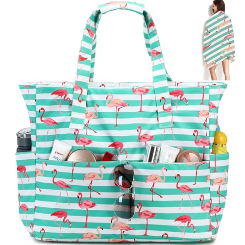 LEDAOU Große Strandtasche mit reißverschluss Damen Strandtuch Tote bag & Strandtuch Hausschuhe Wasserdicht Umhängetasche Tragetasche shopper sanddicht Pool Fitness Reisetasche familie von LEDAOU