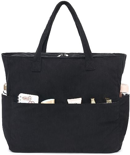 LEDAOU Große Strandtasche mit reißverschluss Damen Wasserdicht Umhängetasche Tragetasche shopper sanddicht mit Reißverschluss Pool Fitness Reisetasche familie(Cord Schwarz) von LEDAOU
