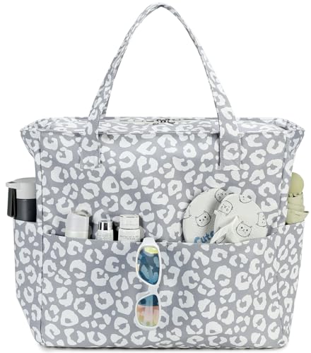 LEDAOU Große Strandtasche mit reißverschluss Damen Wasserdicht Umhängetasche Tragetasche shopper sanddicht mit Reißverschluss Pool Fitness Reisetasche familie (Leoparddruck) von LEDAOU