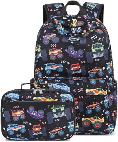 LEDAOU Kinder Schulrucksack Schulranzen Jungs Mädchen Teenager Rucksack Schule mit Lunchtasche Vorschule Grundschule (Große Räder schwarz) von LEDAOU
